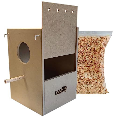 NestQ Nido para Ninfas 30 x 20 x 20 cm Talla S - Casita de Cría de Madera con Viruta - Para Ninfas, Carolinas, Cacatúas, Pyrrhuras - Casa Vertical para Aves (S)