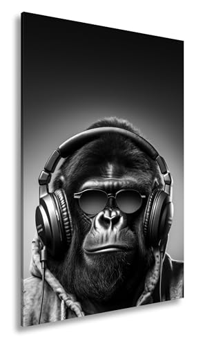 deyoli Lienzo decorativo con diseño de gorila, gafas de sol, latidos y attitud. Formato: 90 x 60 cm. Efecto: blanco y negro XXL sobre bastidor/mural/decoración de salón