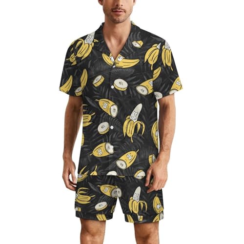 Pyjama Banane Gris Homme : ensemble boutonné court et confortable pour vos nuits d'été