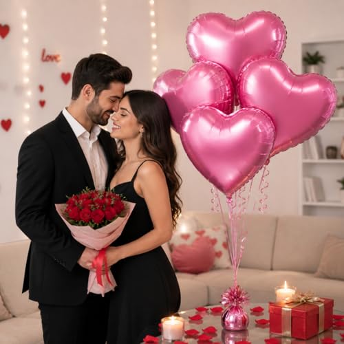 Image of Wanna Party Pink Heart Shape Foil Balloons | 18 Inch Heart Foil Balloon Set for Birthday, Anniversary, Valentine & Baby Shower Decoration | Air & Helium Supported | Pack of 4