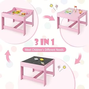 LDAILY Kids Table and Chairs, 3 in 1 Activity Table with Storage Drawer, Writable Blackboard, Detachable Tabletop, Wooden Toddler Table and Chair Set for Drawing, Reading, Writing, Playroom (Pink) LDAILY Kids Table and Chairs 3 in 1 Activity Table with Storage Drawer Writable Blackboard Detachable Tabletop Wooden Toddler Table and Chair Set for Drawing Reading Writing Playroom Pink