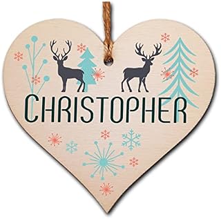 Personalised Handmade Christmas Hanging Wooden Heart Plaque Decoration Gift for someone special hang on the Xmas tree gift tag festive bauble