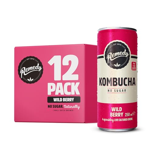 Remedy Kombucha Tea - Wild Berry - Sparkling Live Cultured Naturally Sugar Free Soft - Probiotic for Gut Health - 12 x 250ml