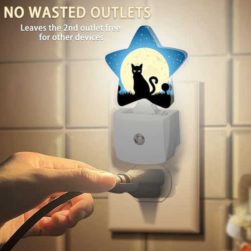 Image of Halloween Black Cat Moon Night Light,Dusk to Dawn Smart Sensor Nightlight for Bedroom Bathroom Kitchen Hallway Stairs Hallway,Plug-in,Energy Efficient Decor Desk Lamp Gifts
