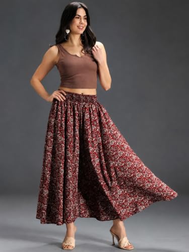 Image of Nexsus Apparels Women Flared Viscose Rayon Trousers | Flared Printed Palazzo |Elasticated Waist Loose-fit & Regular, Casual Wear (Free Size 26 to 42 Waist) Pant| Available in Plus Size's