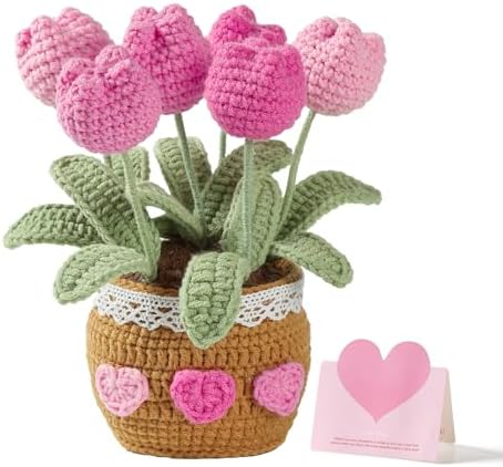 Gifts for Mom Crochet Flower Bouquet Tulips Potted Plant Flowers ...