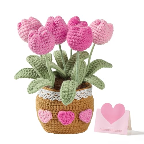 Niflirt Buquê de flores de crochê, tulipas tricotadas, tulipas de...