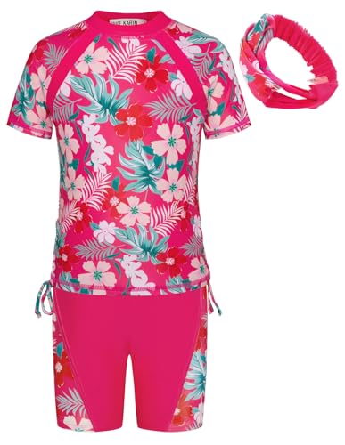 Image of GRACE KARIN Girls Rash Guard Swimsuit Short Sleeve Two Piece Bathing Suit 6-12Y