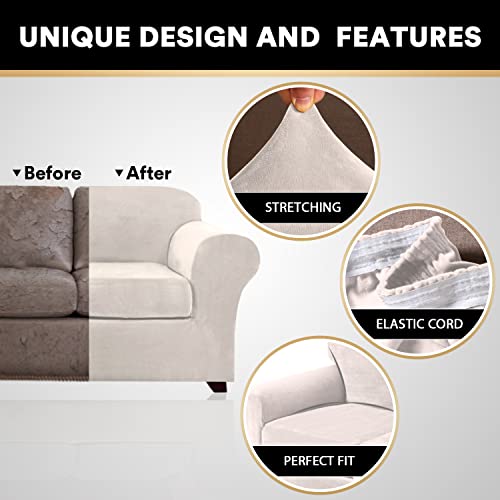 Princedeco PART-PDSOFA2P-3IVORY-YH 4 Pieces Couch Covers Velvet Couch Covers thumb #1