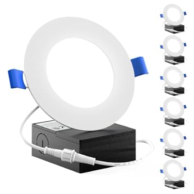 Sunco 6 Pack 4 Inch LED Recessed Lights, Slim Canless Ceiling Lighting, 650 LM, 10W (60W Equivalent), 6000K Daylight Deluxe, Dimmable, Wafer Thin, Ultra Thin with Junction Box ETL