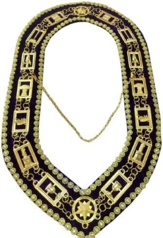 Order of Eastern Star Chain Collars, OES Chain Collars, Masonic Chain Collars, Purple backing with rhinestone
