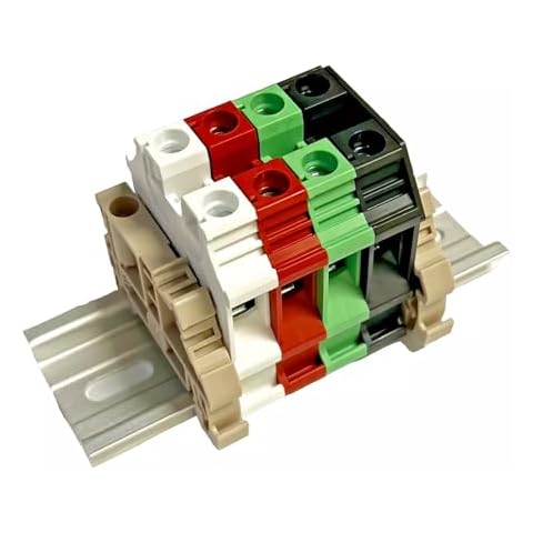 Splice 50 Amp 6/4 Wire UL International Connector Dinkle Shore Power Inverter DK10N White Red Green Black DIN Rail Terminal Blocks, 6-20 AWG, 60 Amp, 600 Volt L1 L2 N GND Cover