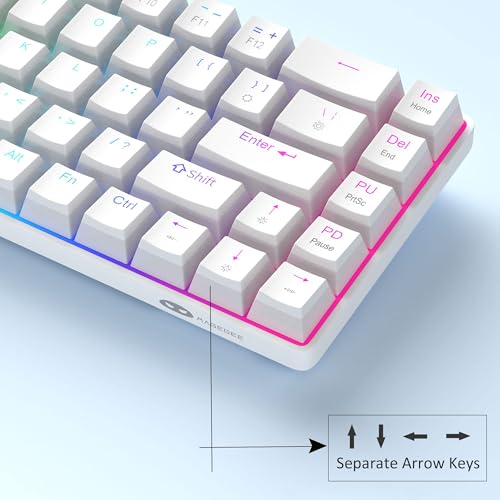 Image of MageGee Portable 60% Mechanical Gaming Keyboard, Red Switch, PBT Pudding Keycaps RGB Backlit Compact 68 Keys Mini Wired Office Keyboard for Windows Laptop PC - White