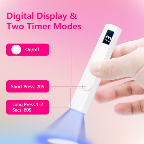 Handheld UV Light for Gel Nails, Mini Nail Lamp with LED Display, Fast Curing, Portable Cordless Rechargeable, for Home or Travel use (White)