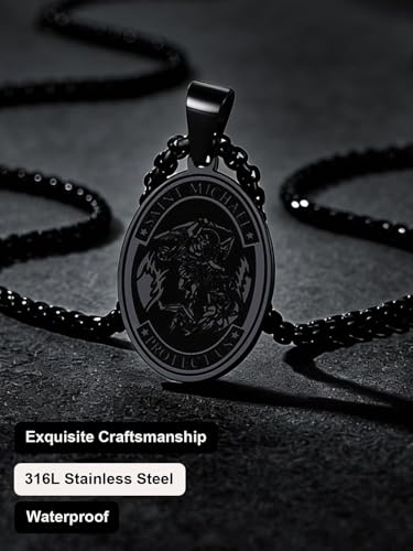 Image of U7 Saint Michael Necklace for Men,Stainless Steel /18K Gold Plated St Michael Archangel /Saint Benedict /Saint Christopher Pendant Amulet Necklace for Men Women