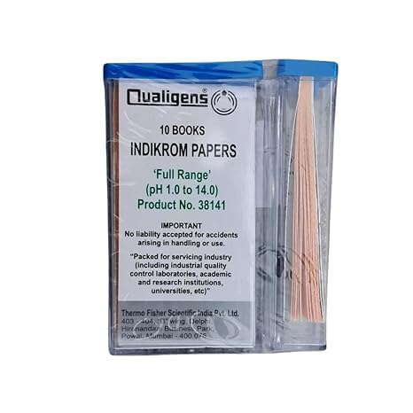 INDIKROM PAPERS Qualigens Full range pH 1 To 14 PH Indicator Papers Full Range 10 book (200 Strips) pack of 10