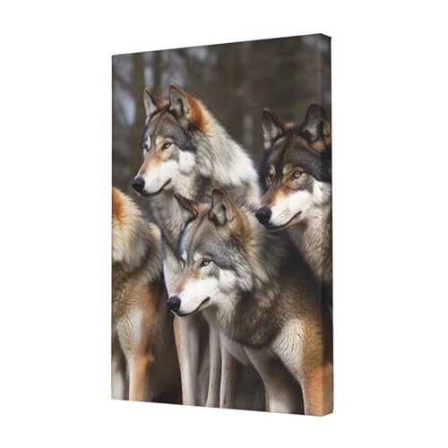 Toile de loups multicolores impression HD tableau décoration salon bureau