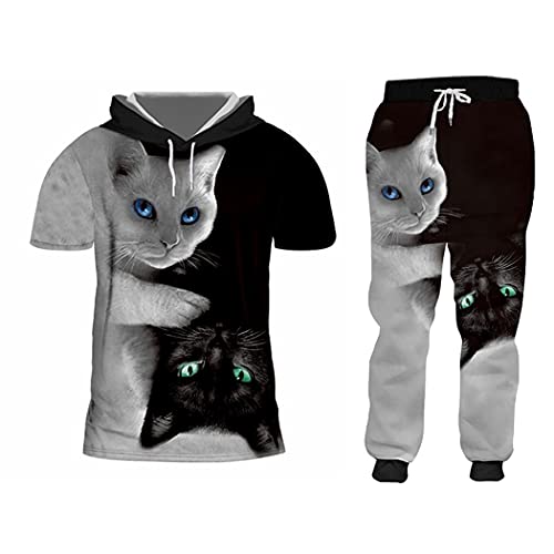 Ensemble 2 pièces pour homme et femme zippé motif chat M