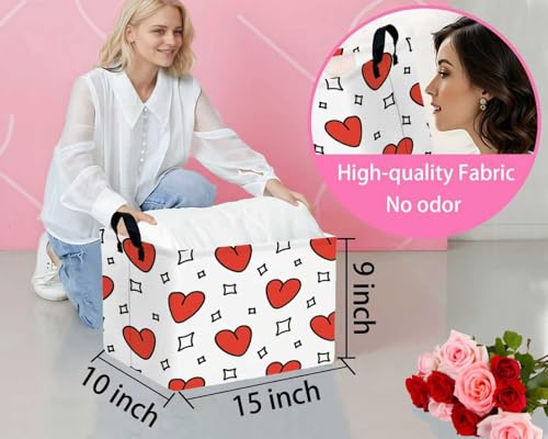 Image of Valentines Day Basket for Kids Heart Shaped Empty Storage Bins for Gifts with Handles Room Decor (Diamond Red Love)