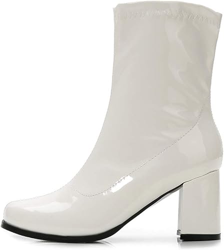 Miniatura 9 de LIURUIJIA Botas Gogo para mujer, a media pantorrilla, tacón de bloque, punta cuadrada, con cremallera, botas cortas de tacón bajo