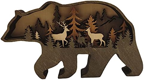 LEEWONG Creative Animal Ornaments,Simple Wooden Crafts,Modern Decorations Moose Brown Bear Carving Christmas New,Brown