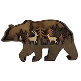 LEEWONG Creative Animal Ornaments,Simple Wooden Crafts,Modern Decorations Moose Brown Bear Carving C