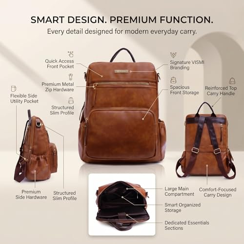Image of VISMIINTREND Backpack for Woman /Teens Girl, Leather, Stylish, Handbag, Purse,Ladies,Office,Travel,College,Daily-Use,14-inch Laptop Bag, Elegant, Gifts for Women /Girls, Birthday Gift for Wife /Sister