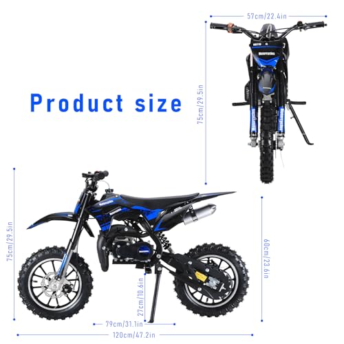 Image of 50cc Dirt Bike for Adults & Kids-Kids Dirt Bike 2-Stroke Gas Powered Off Road Motorcycle Mini Bikes with Speeds up to 40 MPH for Uphill and Off-Road Conditions Pull Start ﻿ (Blue)
