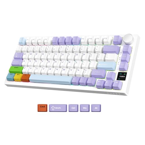 Image of ATTACK SHARK Ajazz AK820Pro Mechanical Keyboard with Spiral Cable, Bluetooth 5.1 /USB-C /2.4G 75% Wireless Gaming Keyboard, Screen and Smart TFT Button, Joint Mounted Baclit PBT RGB Keys