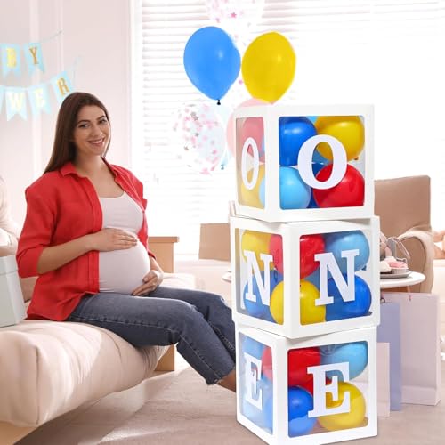 Image of Rozi Decoration inchONE inch Cardboard Balloon Box Set - 3-Pack White 1st Birthday Party Supplies