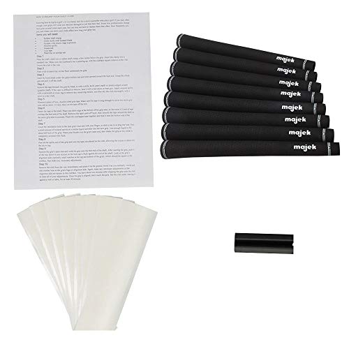 Majek Jumbo Size Tour Pro Black Golf Grips and Grip Kit (8 grips, grip tape, clamp, instructions)