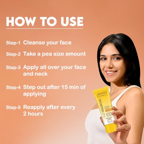 Image of Jovees Herbal Sun Aqua Gel Sunscreen SPF 50 PA+++ | Lightweight, Water-Like Texture | 1% Hyaluronic Acid | Non-Greasy, No White Cast | Perfect for Oily & Combination Skin | Sunscreen For Men /Women 50g