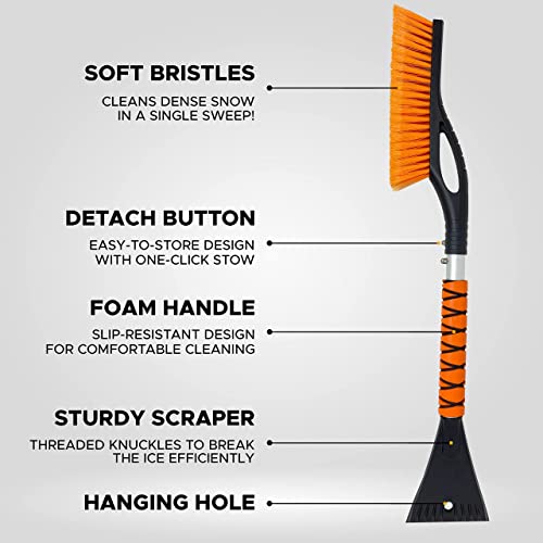 Econour 27" Car Snow Scraper & Brush + Magnetic Windshield Cover For Ice & Snow | Scratch-Free Bristles | Four Layered Peva Windshield #TOP4