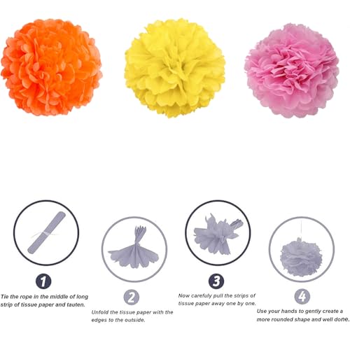 Image of We Moment Pink Orange Yellow Paper Pom Poms for Party Decoration Boho Party Ceiling Wall Hanging Tissue Flowers Decorations 12pcs 3 Colors
