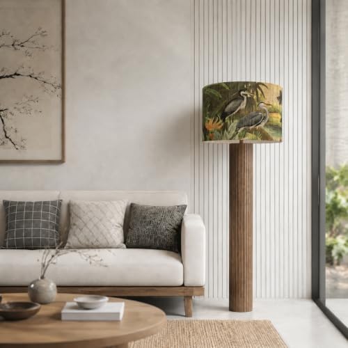 Image of Rustic And Retro Bamboo Pendant Lamp shade Tropical Colorful Animals Design | Unique Art Deco material,Groovy Unique herons Pattern Size 13.8*9Inch,for Living Room Bedroom Office,Effortless Installation