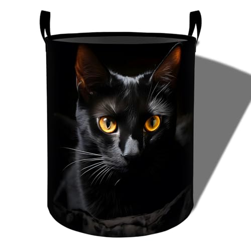 Image of Realistic Black Cat Laundry Basket, Foldable Oxford Cloth, Waterproof Dirty Clothes Hamper with Handles, Clothing Storage Bucket Toy Organizer for Bathroom Bedroom Dorm, 19.7 inchx15.7 inch