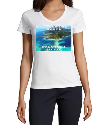 T-shirt col en V coton femme blanc Bora Bora parfait pour vos escapades ensoleillées
