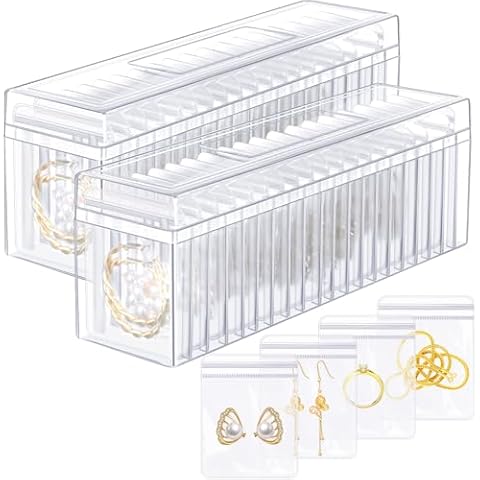 Kenning 42 Pcs Acrylic Jewelry Box Organizer, Jewelry Organizers for Women, Clear Jewelry Organizer Holder with Portable Anti Tarnish Jewelry Bags for Rings, Earrings, Necklaces(Clear) Cover
