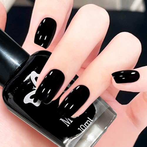 Black Nail Polish - Quick Dry, Long Lasting, No UV Lamp Needed - Vegan & Non-Toxic Nail Varnish for Women - High Gloss Salon Finish, DIY Manicure at Home (10ml)