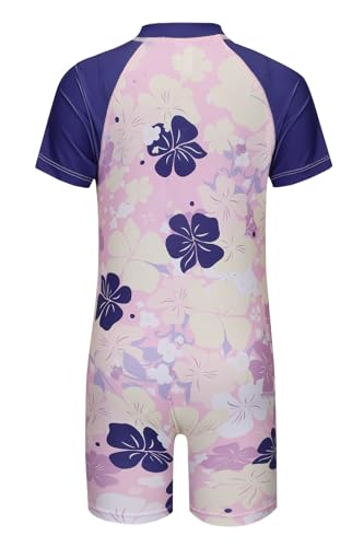Image of Girls Rash Guard Swimsuits One Piece Bathing Suits for Girls UPF 50+ Sun Protection Short Sleeve Sunsuits Zipper