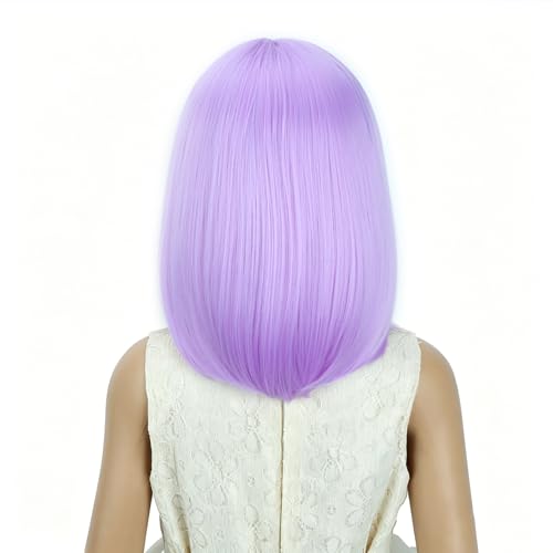 Image of Kids Purple Wig Girls Pale Purple Bob Wig Child Short Bob Wig Middle Part Wig for Kids Synthetic Wigs with Wig Cap