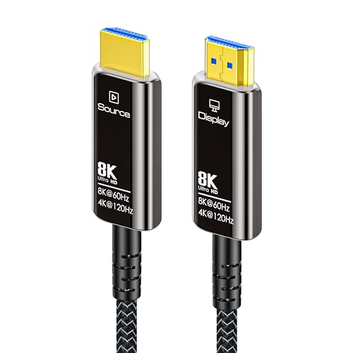 50FT Fiber Optic HDMI Cable 8K with Hard Wear Nylon Braided HDMI 2.1 Cord, Supports 8K@60Hz 4K@120Hz Ultra High Speed 48Gbps Dynamic HDR, Male-to-Male - DGHUMEN DGHUMEN