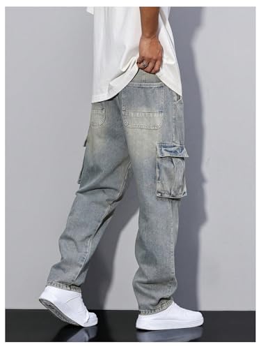 Verdusa Men's Cargo Jeans Relaxed Outfits Straight Leg Denim Pants Vintage Jeans with Pockets2