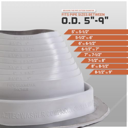 Image of Fasteners Plus #6 Round EPDM Metal Roof Pipe Flashing Boot (Fits 5 inch - 9 inch Pipe OD), Gray
