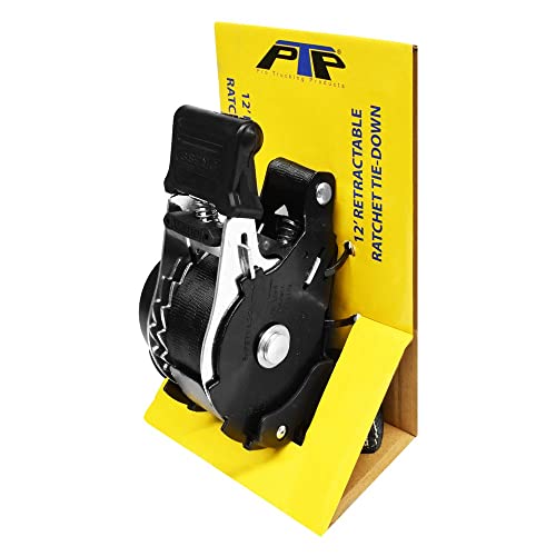 One inch Wide 12' Retractable Ratchet Strap Tie Down with Automatic Rewind