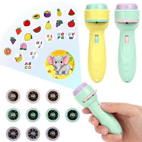 HOTUT Lampe Torche et Projecteur Animaux, 2 PCS Jouet Lampe de Poche Projecteur Histoire, Mini Projecteur Histoire Enfant avec 20 Disques 160 Images, Jouet...