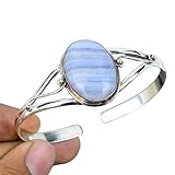 Blue Lace Agate Cuff Bracelet, 925 Silver Ring, Bangle Cuff Bracelet Women, Stackable Silver Bracele