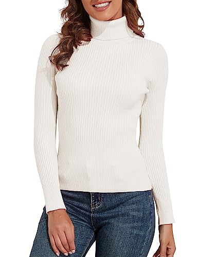 Image of PrettyGuide Women's Ribbed Turtleneck Long Sleeve Sweater Ivory XXS