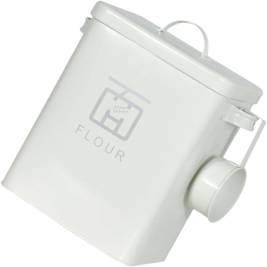Iron Flour and Rice Storage Bucket, Airtight Multi-function Kitchen Container with Lid, Vintage White Sealed Food Storage Box for Home Pantry Organization