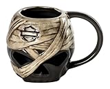 Harley-Davidson Open Bar & Shield Halloween Sculpted Mummy Skull Mug, Black